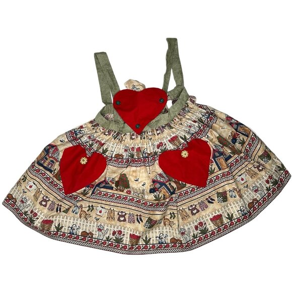 Vintage Cottagecore Heart Apron | 80s Folk Country XS-M - Picture 2 of 5